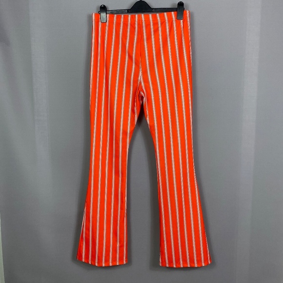 Topshop Oxford Stripe Flare High Waist Trousers Pants in Red Orange Size… - Picture 6 of 10